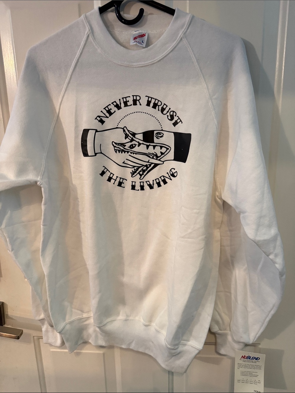 Jerzees White Crewneck Sweatshirt with Black Graphic